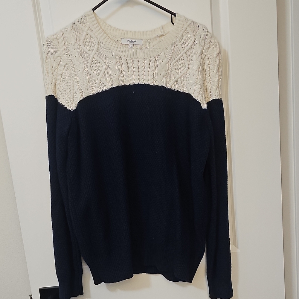 Madewell Navy and Cream Crew Neck Sweater